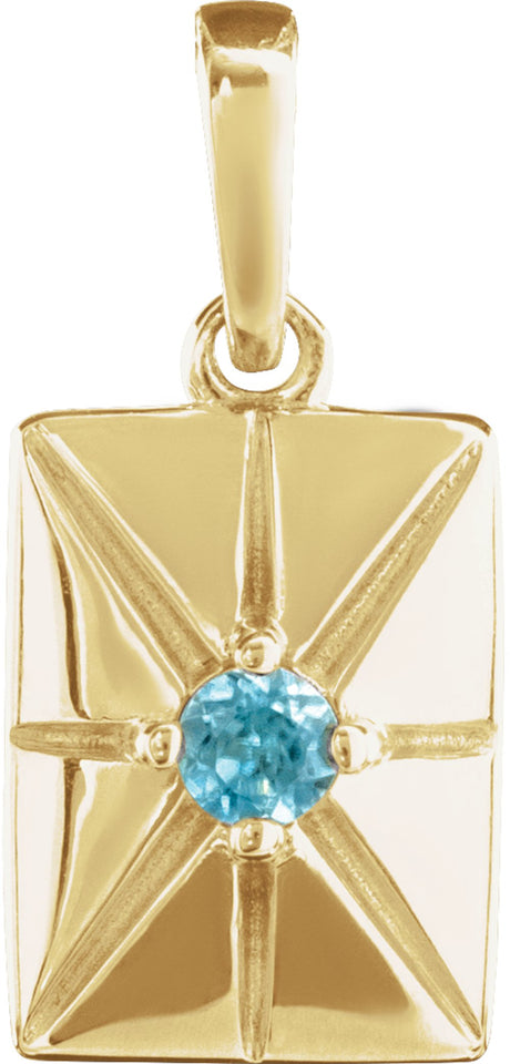 14K Yellow Natural Blue Zircon Pendant