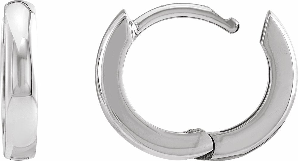 14K White 12 mm Hinged Hoop Earrings