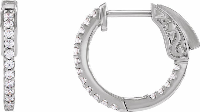 14K White Gold 1/3 CTW Natural Diamond Inside-Outside 15.5 mm Hinged Hoop Earrings