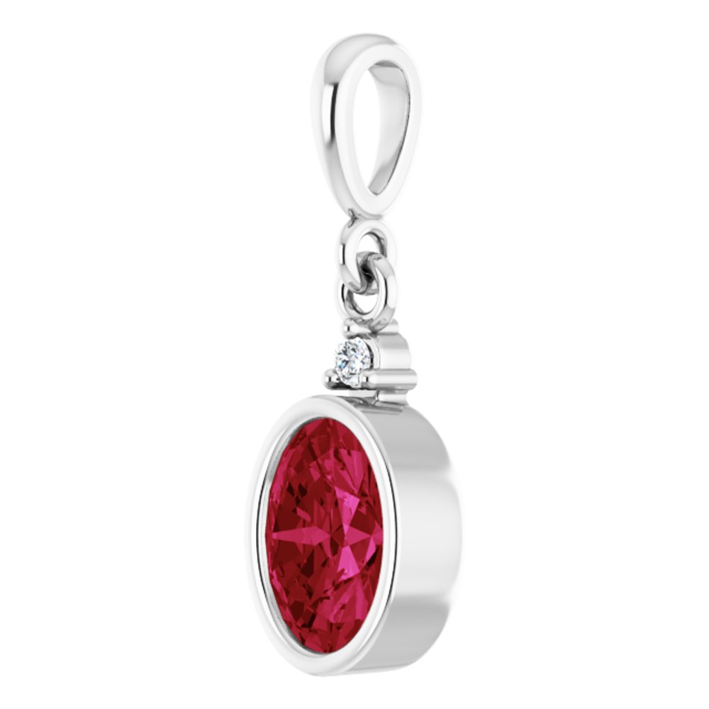 14K White Lab-Grown Ruby & .015 CT Lab-Grown Diamond Pendant