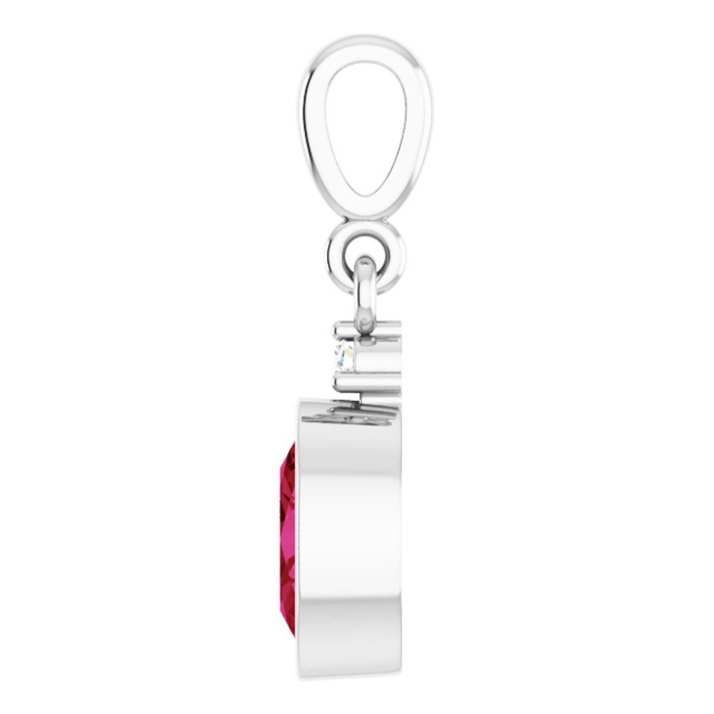 14K White Lab-Grown Ruby & .015 CT Lab-Grown Diamond Pendant