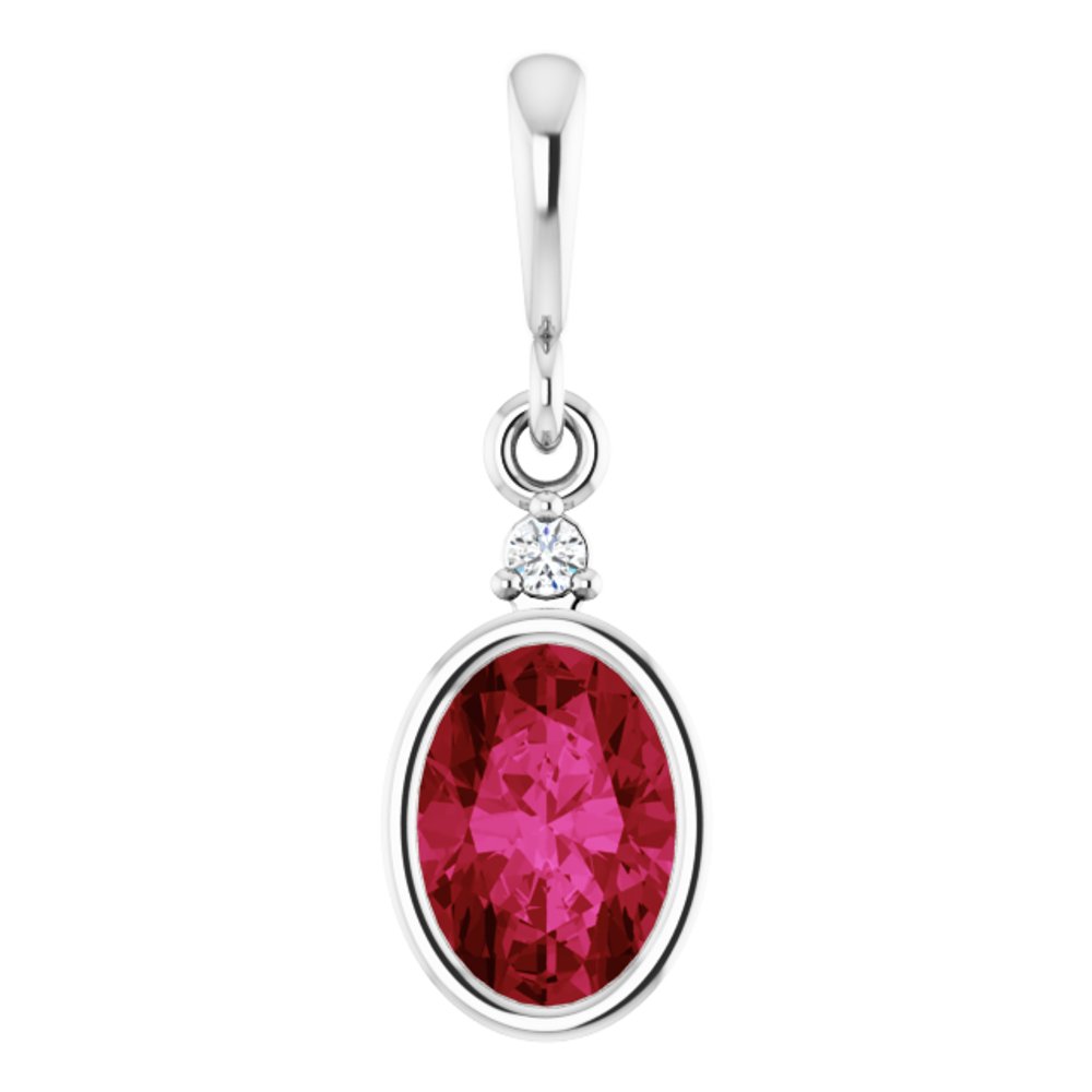 14K White Lab-Grown Ruby & .015 CT Lab-Grown Diamond Pendant
