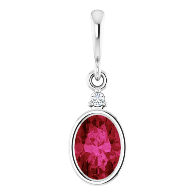 14K White Lab-Grown Ruby & .015 CT Lab-Grown Diamond Pendant