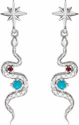 Sterling Silver Natural Turquoise & Natural Ruby Snake Earrings