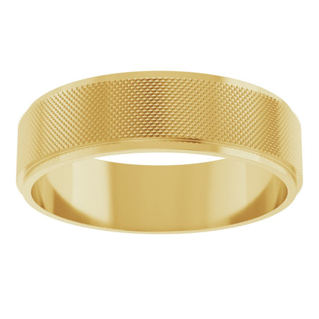 10K Yellow Gold 6 mm Stepped-Edge Knurled Flat Band Size 7.5
