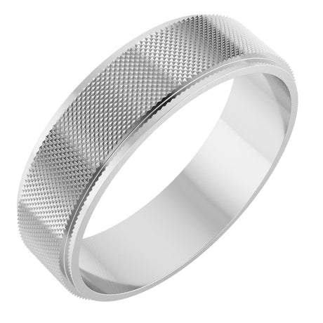 14K White Gold 6 mm Stepped-Edge Knurled Flat Band Size 9