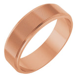 14K Rose Gold 6 mm Stepped-Edge Knurled Flat Band Size 11