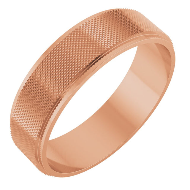 14K Rose Gold 6 mm Stepped-Edge Knurled Flat Band Size 11