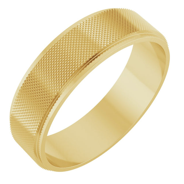 14K Yellow Gold 6 mm Stepped-Edge Knurled Flat Band Size 10