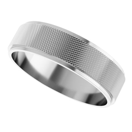 Continuum Sterling Silver 6 mm Stepped-Edge Knurled Flat Band Size 10.5