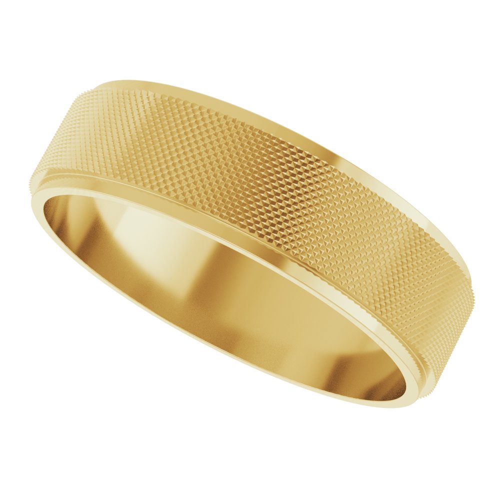 10K Yellow Gold 6 mm Stepped-Edge Knurled Flat Band Size 7.5