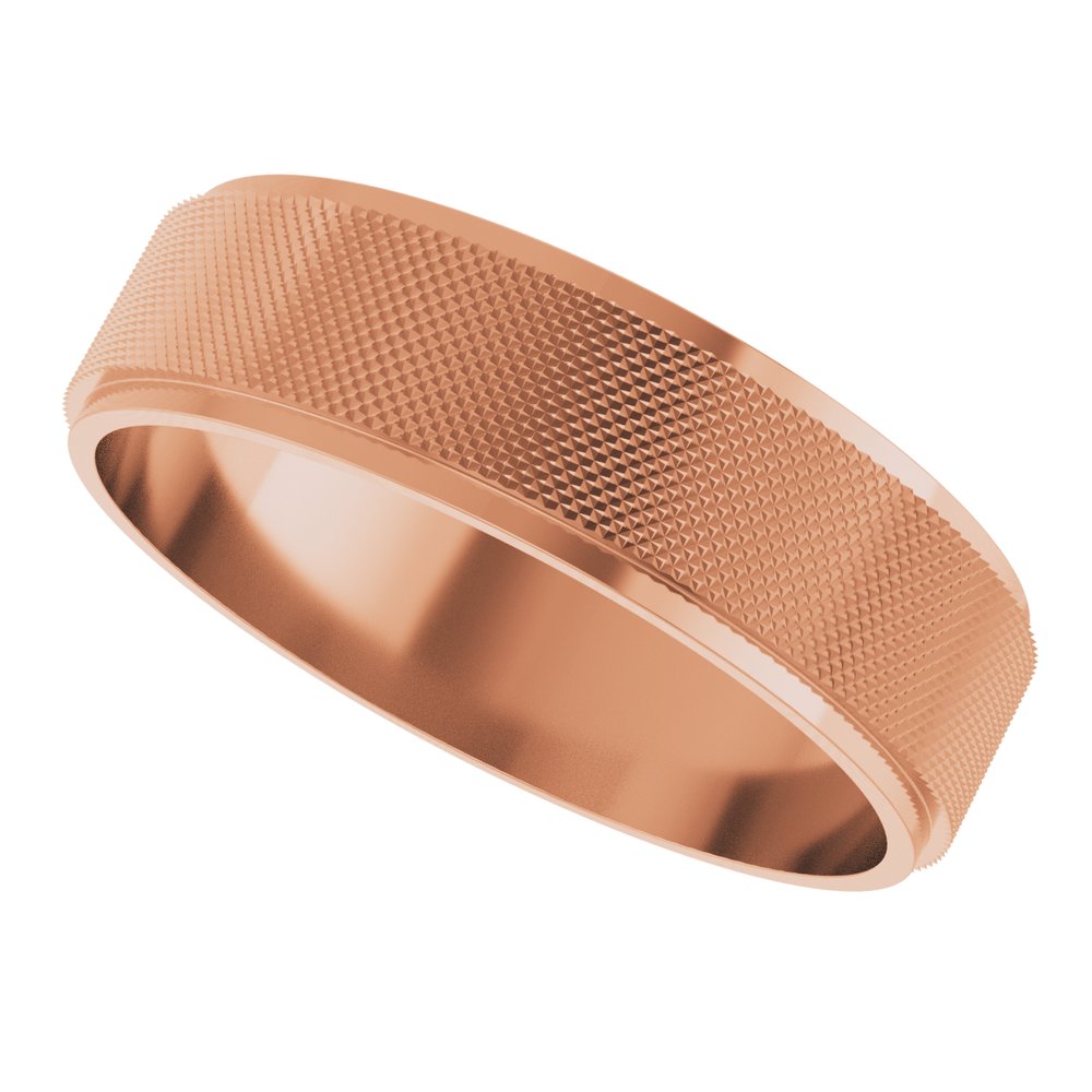 14K Rose Gold 6 mm Stepped-Edge Knurled Flat Band Size 11