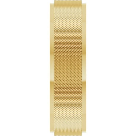 14K Yellow Gold 6 mm Stepped-Edge Knurled Flat Band Size 10