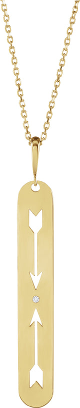 14K Yellow .0025 CT Natural Diamond Arrow Bar 16-18" Necklace