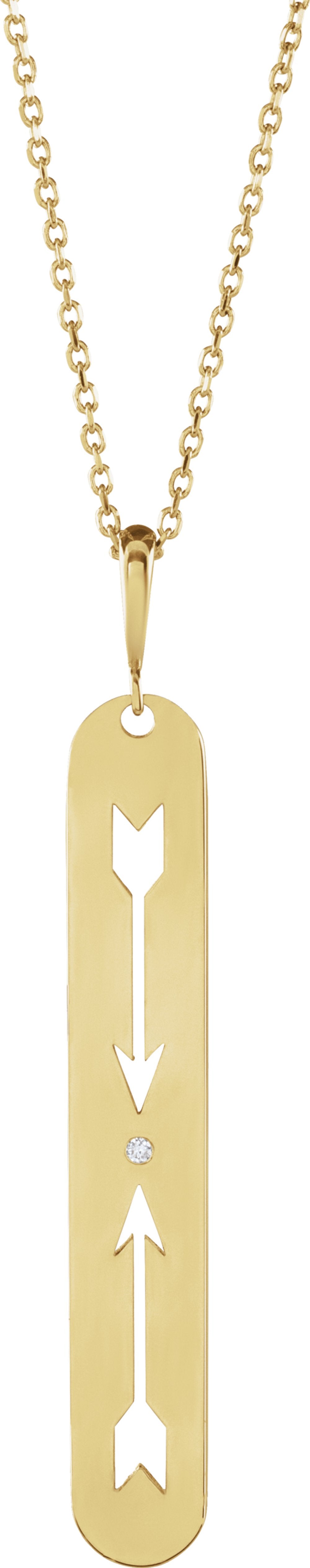 14K Yellow Gold .0025 CT Natural Diamond Arrow Bar 16-18" Necklace