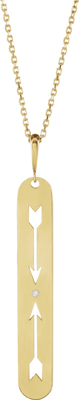 14K Yellow Gold .0025 CT Natural Diamond Arrow Bar 16-18" Necklace
