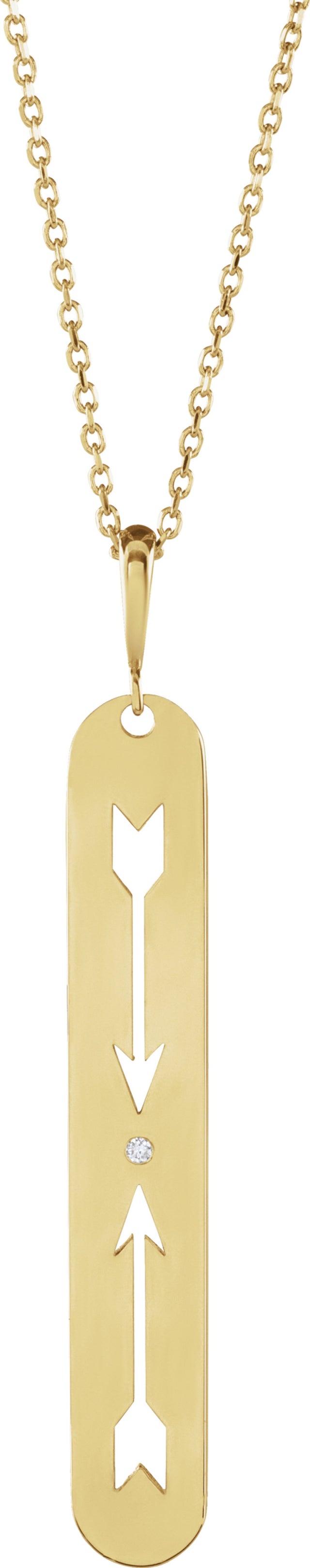 14K Yellow Gold .0025 CT Natural Diamond Arrow Bar 16-18" Necklace