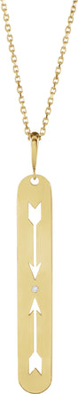 14K Yellow Gold .0025 CT Natural Diamond Arrow Bar 16-18" Necklace