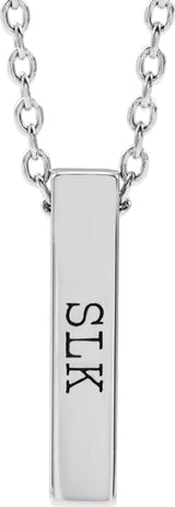 14K White Engravable Four-Sided Bar 16-18" Necklace