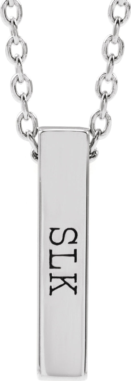 Sterling Silver Engravable Four-Sided Bar 16-18" Necklace