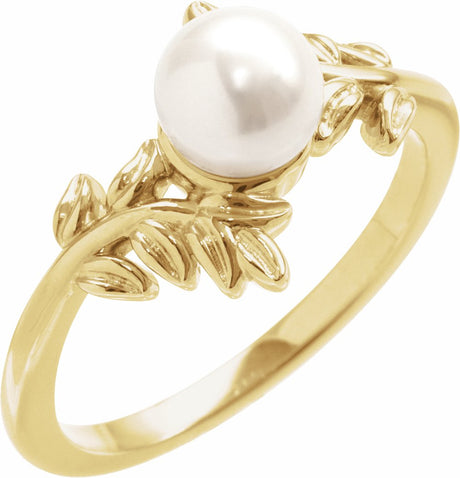 14K Yellow Cultured White Akoya Pearl Ring 