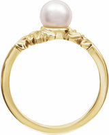 14K Yellow Cultured White Akoya Pearl Ring