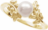 14K Yellow Cultured White Akoya Pearl Ring