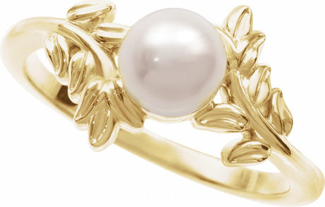 14K Yellow Cultured White Akoya Pearl Ring