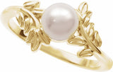 14K Yellow Gold Cultured White Akoya Pearl Ring 