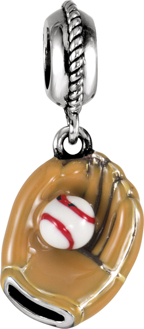 Sterling Silver 12.5x10 mm Baseball & Glove Charm