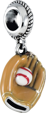 Sterling Silver 12.5x10 mm Baseball & Glove Charm