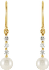 14K Yellow Cultured White Freshwater Pearl & 1/4 CTW Natural Diamond Earrings