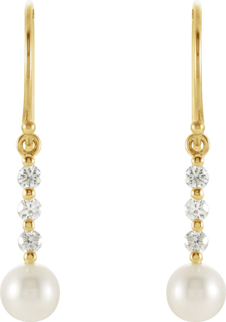 14K Yellow Cultured White Freshwater Pearl & 1/4 CTW Natural Diamond Earrings