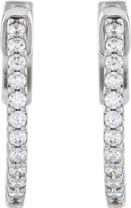 14K White Gold 1/3 CTW Natural Diamond Inside-Outside 15.5 mm Hinged Hoop Earrings