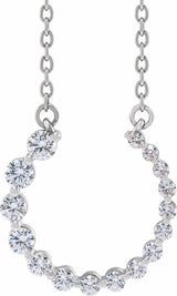 14K White Gold 3/8 CTW Natural Diamond Graduated Circle 16-18" Necklace