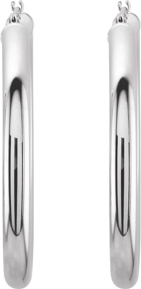 14K White Gold Tube 40 mm Hoop Earrings