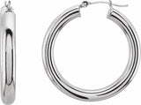 14K White Gold Tube 30 mm Hoop Earrings