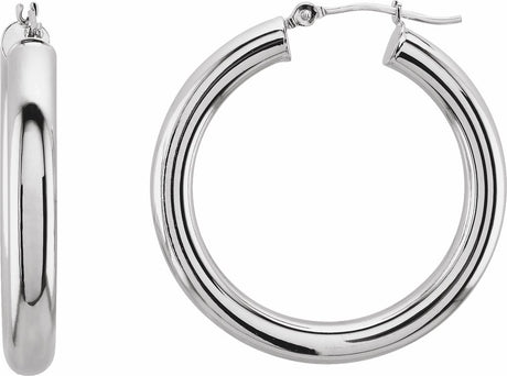14K White Gold Tube 30 mm Hoop Earrings