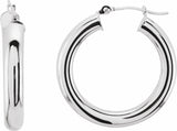 14K White Tube 25 mm Hoop Earrings