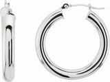 14K White Gold Tube 25 mm Hoop Earrings