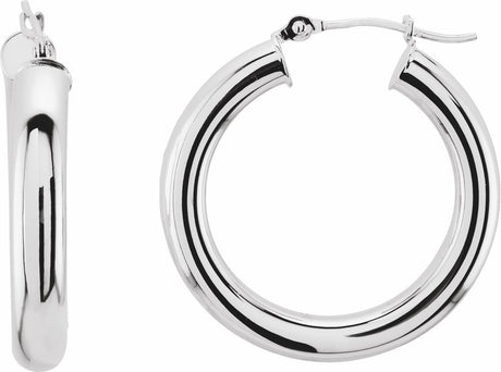 14K White Gold Tube 25 mm Hoop Earrings