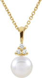14K Yellow Cultured White Akoya Pearl & .05 CTW Natural Diamond Necklace