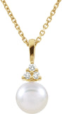 14K Yellow Gold Cultured White Akoya Pearl & .05 CTW Natural Diamond Necklace