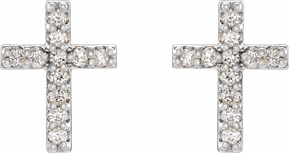 14K White .05 CTW Natural Diamond Cross Earrings