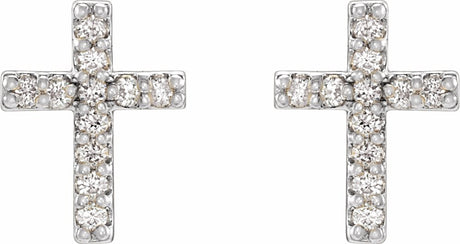 14K White .05 CTW Natural Diamond Cross Earrings