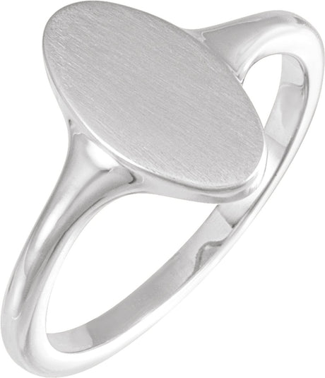 14K White 13x7 mm Oval Brushed Top Signet Ring