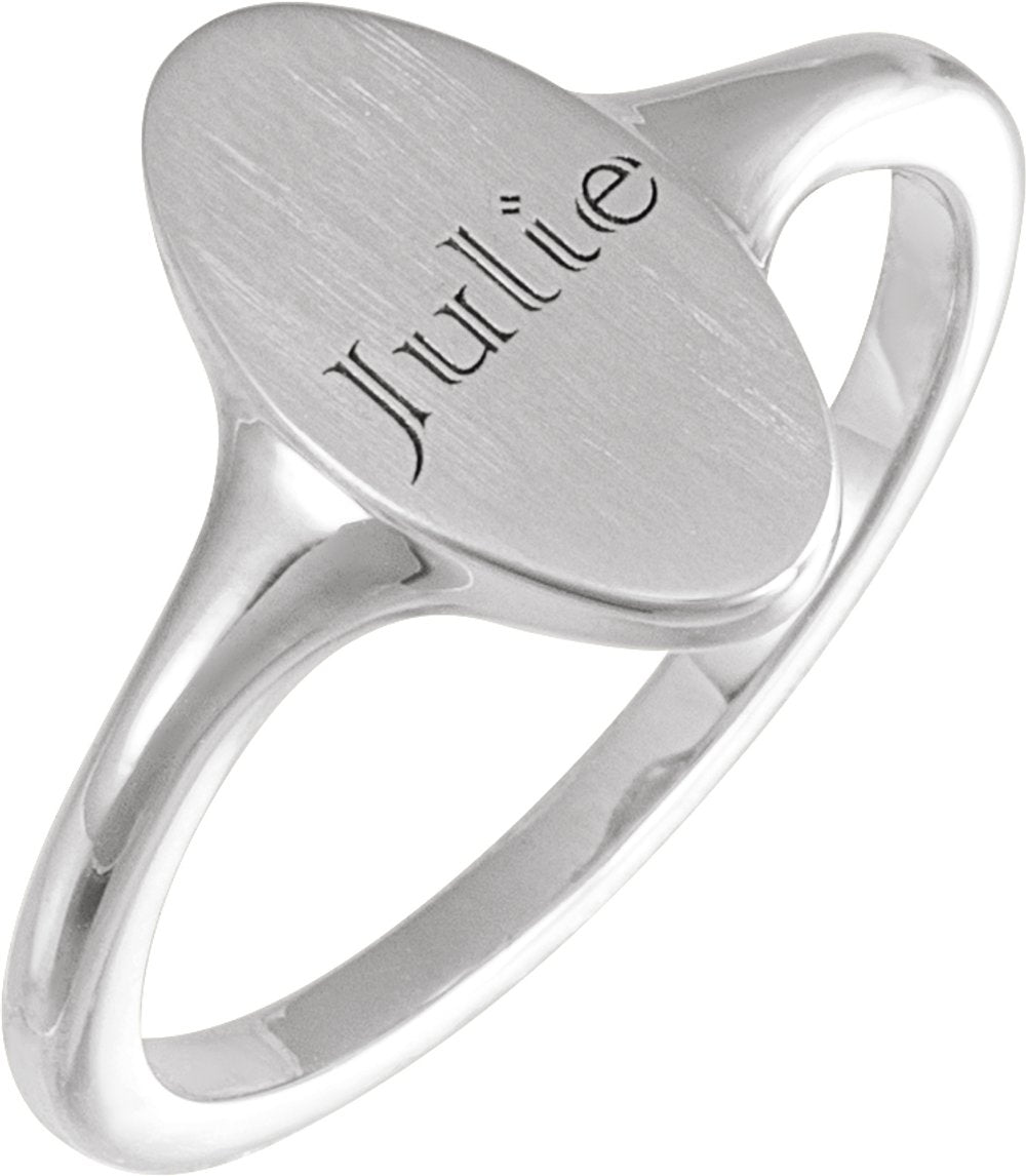 Sterling Silver 13x7 mm Oval Brushed Top Signet Ring