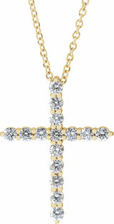 14K Yellow 1/2 CTW Natural Diamond Cross 16-18" Necklace