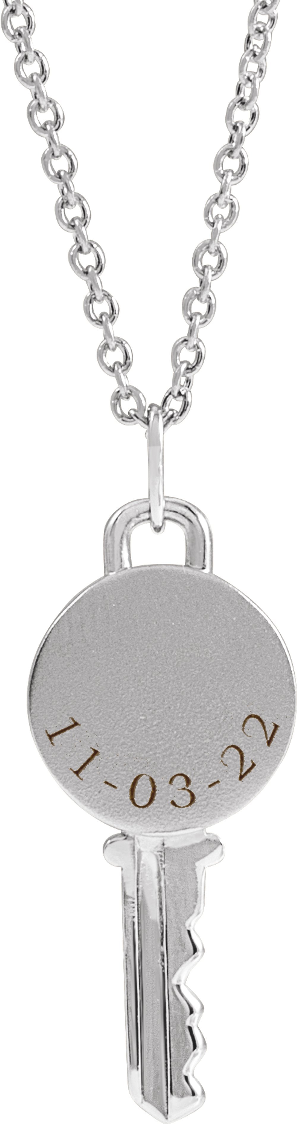 Sterling Silver Engravable Key 16-18" Necklace