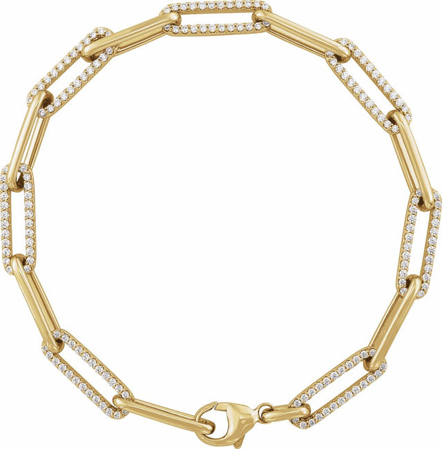 14K Yellow Gold 1 CTW Natural Diamond Link 7" Bracelet